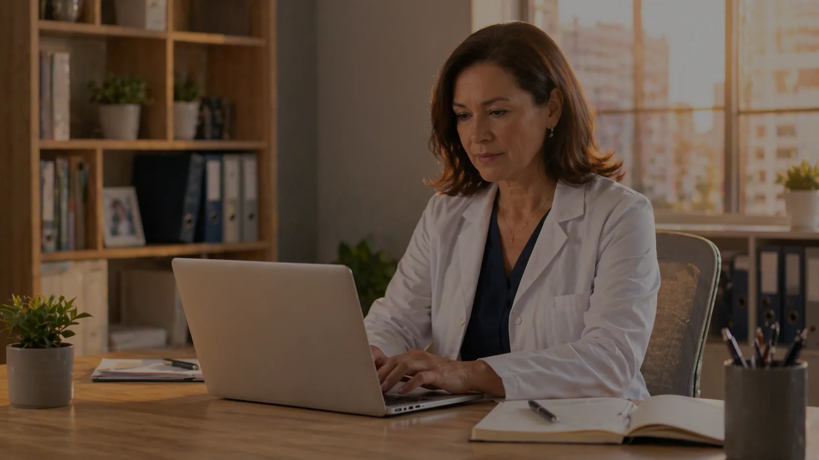 Clinician reviewing recovery information at a laptop
